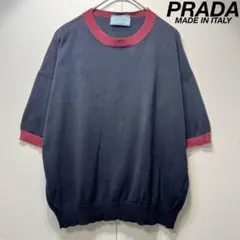 本物 プラダ 装飾 ビジュー 半袖 ニット セーター 36 グレー系