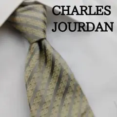 シャルルジョルダン 高級シルクネクタイ ストライプ柄 フレンチグリーン