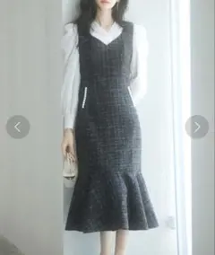 ワンピース マーメイド裾キラキラツイードジャンパーススカート