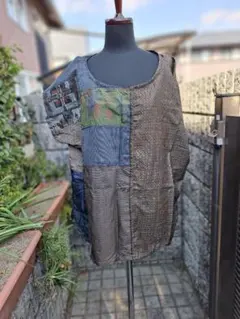 １５種の大島紬端切れからのフレンチ袖チェニック