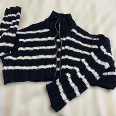 ［美品］ZARA ストライプ カーディガン Mサイズ ネイビー・ホワイト