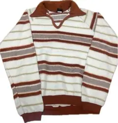 JCPenney マルチボーダー 襟付き フリース ハーフジップ L