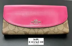 COACH　F54022 スリムエンベロープ　シグネチャー　ピンク　ブラウン
