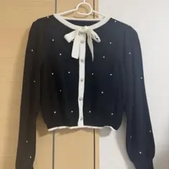 GRL リボンタイビジューニットトップス ブラック L