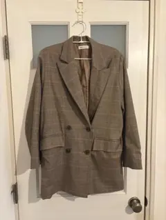 ブラウン系チェック ダブルブレスト テーラードジャケット