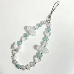 ブルー系 水色❤︎ビーズストラップ