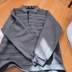 グレー ストライプ ポロシャツ Lサイズ