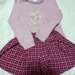 mezzo piano 140 cm くすみピンクのクマトレーナー　キュロット