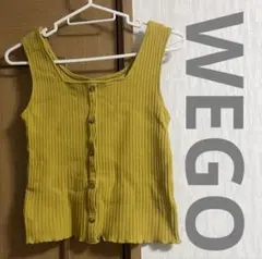 WEGO スクエアネック ニットタンクトップ からし色 イエロー フロントボタン