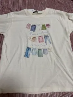 洗濯物プリントとストーンが可愛いい半袖LLサイズTシャツ