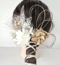 no.4808 成人式髪飾り　成人式　髪飾り　水引　金ヘアアクセ　ゴールド　振袖