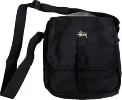 “刺繍ロゴ” 紺タグ old stussy ショルダーバッグ 黒 90s 00s