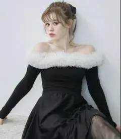 TITTY&CO. チュールフリルオフショルニットトップス