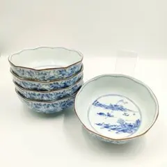 【未使用】たち吉 染付 山水図 小鉢 深鉢5客セットのサムネイル