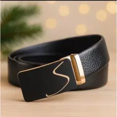 メンズ ベルト 自動バックル スライド式 高見え レザー　オフィス　お洒落　黒