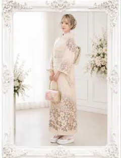 今週値下げ‼️訪問着 花柄 華やか 正絹フルセット10点‼️お宮参り結婚式など‼️のサムネイル