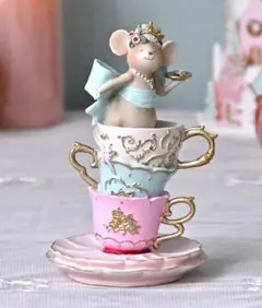 【新品】ハルモニア ネズミ ティーカップオブジェ パステル