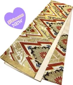 《1B38》＼初心者応援価格／ 袋帯 六通 ゴールド 黒 白 赤茶 420cm