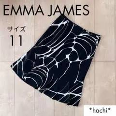 EMMA JAMES ひざ丈スカート 11 ブラック ホワイト 総柄 イレギュラ