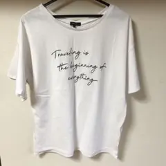 COMME CA ISM ロゴTシャツ ホワイト 11号　フレア袖　ゴムサイズ