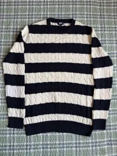 UNIQLO ケーブル編みニットセーター L ネイビー/アイボリー