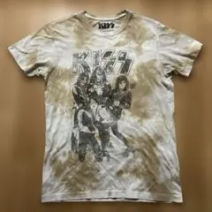 KISS バンドTシャツ 茶色×白　タイダイ柄　Ｓサイズ