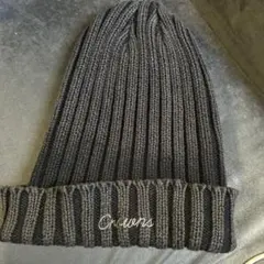 リブ編み ニット帽 グレー