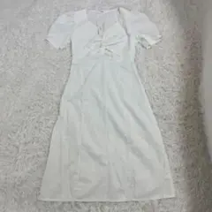 新品★wefstウェスト★ロングフレアワンピースM白　マキシ フロントクロス