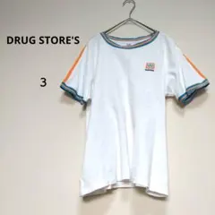 ドラッグストアーズ 3 白Tシャツ ロゴ刺繍 ワッペン 綿100%ポロシャツ生地