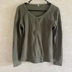 UNIQLO M オリーブグリーン 長袖ヘンリーネック