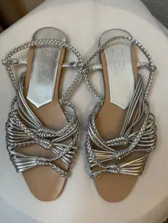 [美品]ZARA シルバー 編み込みサンダル 38(24.5cm)即日発送