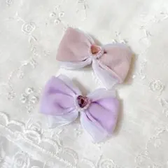 リボン　ゆめかわヘアピン　ピンクとライトパープル