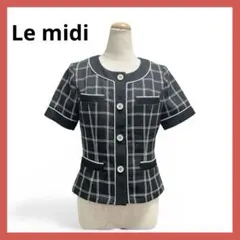 Le midi 上品 黒チェック 半袖 ジャケット フォーマル 通勤 きれいめ