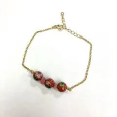 【送料無料】赤七宝焼  チェーンブレスレット（１点もの）