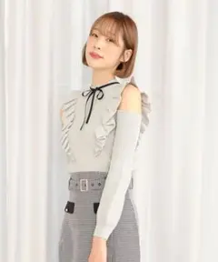 titty&Co オフショルラッフルニットトップス