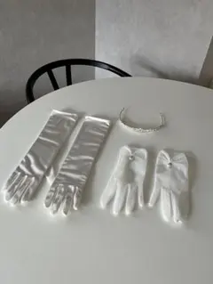 ウェディンググローブセット（ホワイト）、ティアラセット