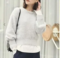 新品未使用グリーンレーベル＜at ease＞フェザーヤーン プルオーバー ニット