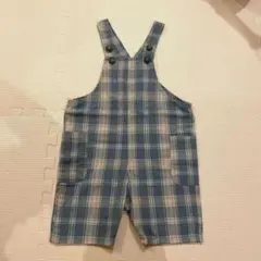 サロペットオーバーオール 100cm 青とベージュのチェック柄