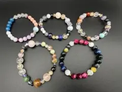 天然石ブレスレット5本セット 4mm〜12mm玉 まとめ売り ハンドメイド素材用