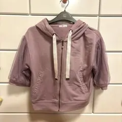 アクシーズファム　ピンク　レース装飾 フード付き5分袖パーカー　ビジュー