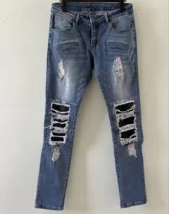 ダメージ加工 メンズ デニムパンツ ブラック30 - メルカリ