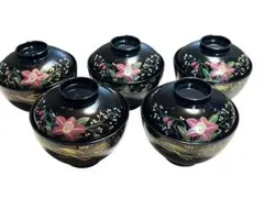 ♡*♡様 漆　花柄木製汁椀　5客セット