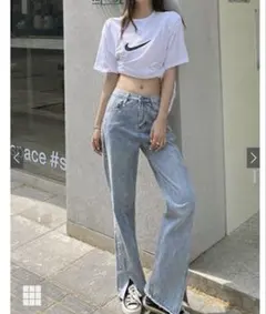 GRLのフロントスリットハイウエストデニムパンツ[cu300]