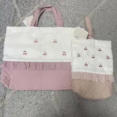 【新品未使用】　レッスンバッグ＆シューズケース　市販　さくらんぼ　ピンク　女の子