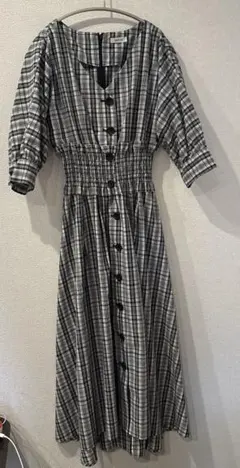 FRAY I.D フレイアイディー　チェック柄五分袖ロングワンピース　サイズ0