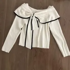 オフショルダーリボン付きニットセーター L