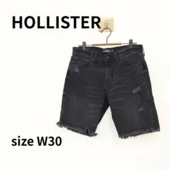 HOLLISTER　ダメージデニムハーフパンツ　W30　ブラック　S-326