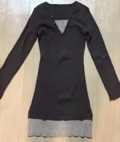 SHEIN DAZY ミニワンピース ニットワンピ Vネック 長袖 XL