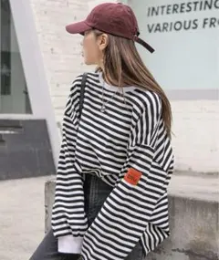 SHEIN DAZY ストライプ柄　レターモチーフ　ストライプ長袖Tシャツ