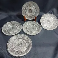☆未使用☆15㎝☆4枚☆長谷川ガラス☆エリザベス☆プレスガラス 